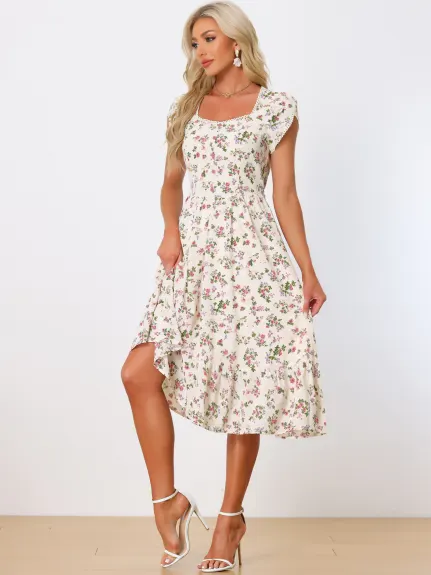 Allegra K - Short Sleeve Floral Beach Midi Dress