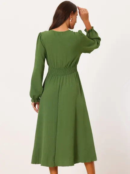 Seta T- Long Sleeve V Neck Smocked Waist Dress