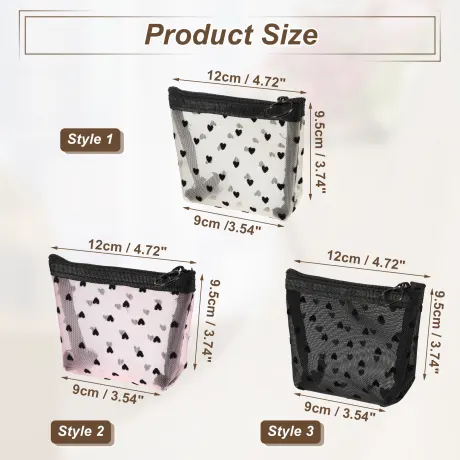 Unique Bargains- Heart Shape Print Mesh Travel Makeup Bag 6Pcs