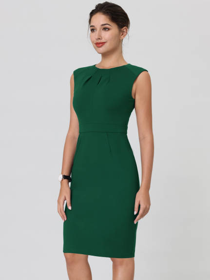 Hobemty- Pleated Neck Pencil Sheath Dress