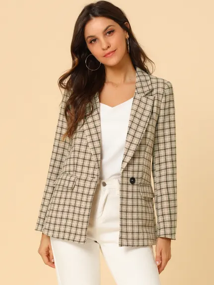 Allegra K- Notched Lapel Hip Length Blazer Suit