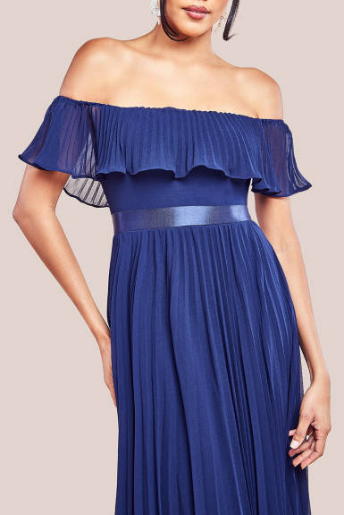 Goddiva - Pleated Chiffon Off Shoulder Maxi Dress