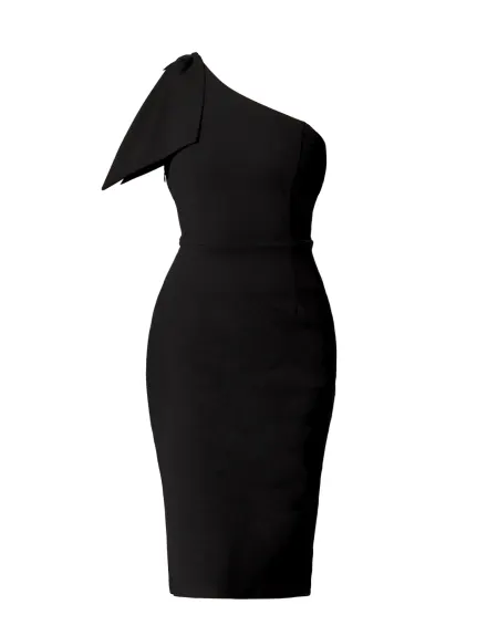 Allegra K- Bow One-Shoulder Cocktail Sheath Dress