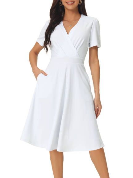 Allegra K - Wrap V Neck Summer Midi Swing Dress