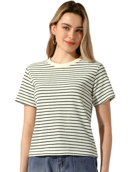 Allegra K - Casual Striped Crew Neck Short Sleeve T-Shirt