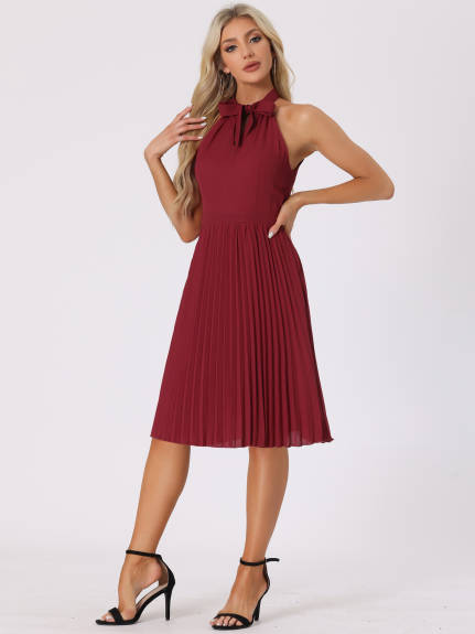 Allegra K - Halter Tie Neck Pleated Party Dress