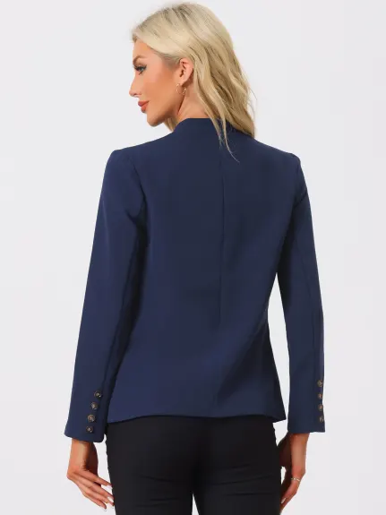 Allegra K- Stand Collar Buttoned Blazer Jacket