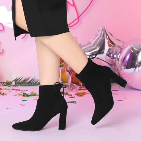 Allegra K - Pointed Toe Pull-on Drawstring Ankle Boots