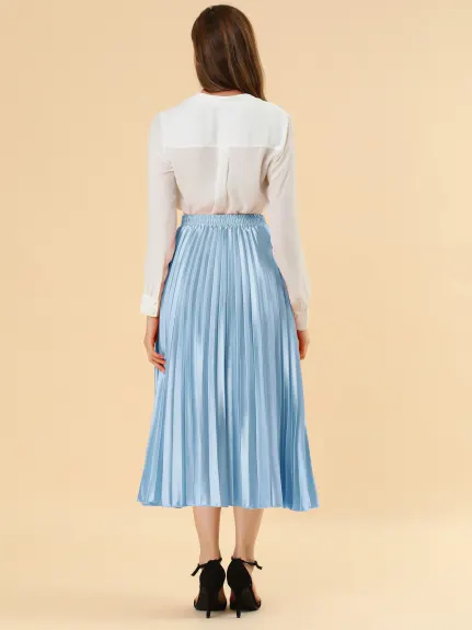 Allegra K - Elastic Waist Accordion Pleated Midi Skirt