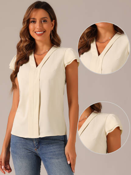 Allegra K - Summer V-Neck Solid Chiffon Blouse