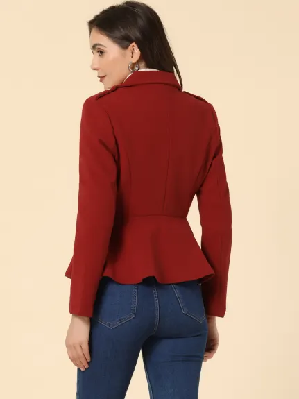 Allegra K- Blazer péplum à double boutonnage et revers cranté