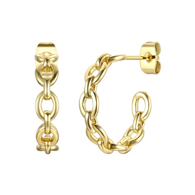 Rachel Glauber 14k Gold Plated Modern Chain Link C-Hoop Earrings