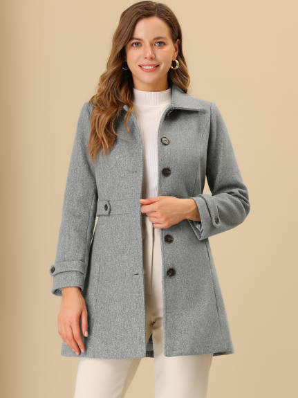 Allegra K- Classic Single Breasted Outwear Overcoat with Pockets