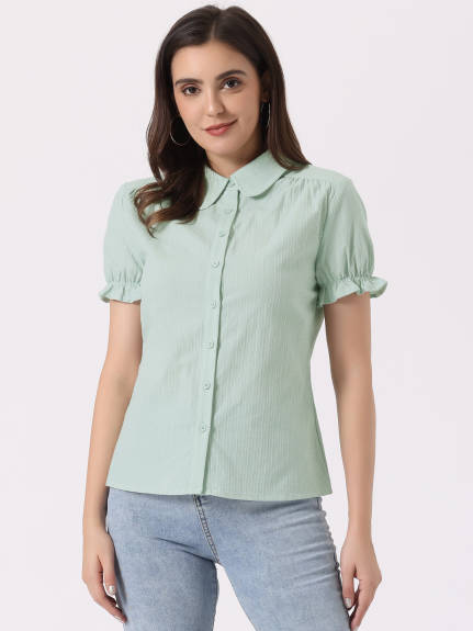 Allegra K- Button Down Peter Pan Collar Blouse