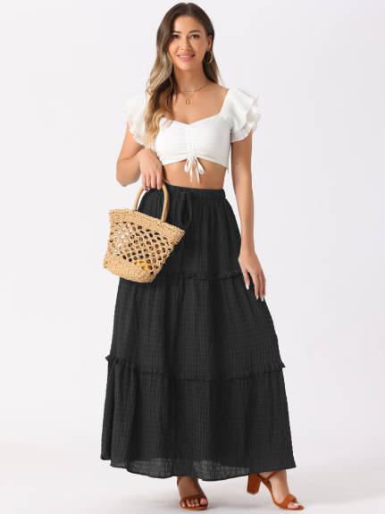 Allegra K - High Waist Tiered Boho Maxi Skirt