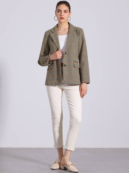 Allegra K - Notched Lapel Button Plaid Blazer Jacket