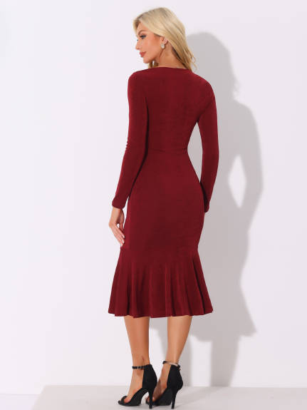 Allegra K - Square Neck Long Sleeve Bodycon Midi Dress