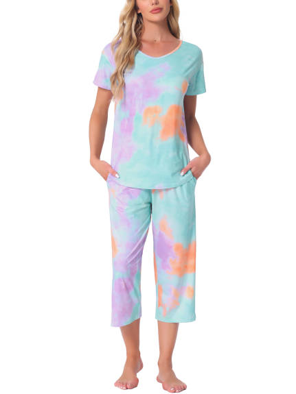 Cheibear - Tie Dye Short Sleeve Pajama Set