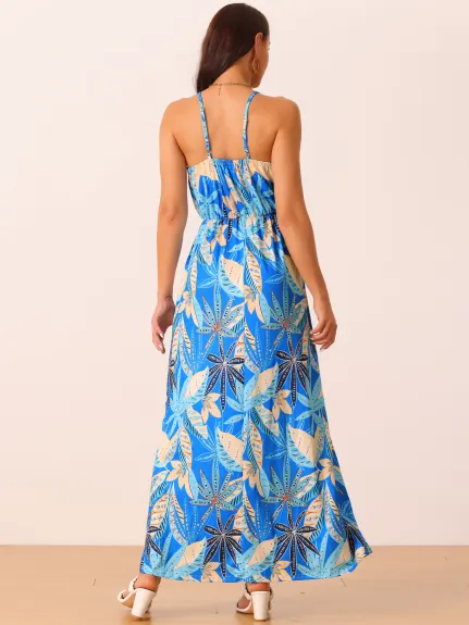 Allegra K- Floral V Neck Sleeveless Strap Maxi Dress