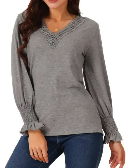 Allegra K - V Neck Long Sleeve Casual Tops