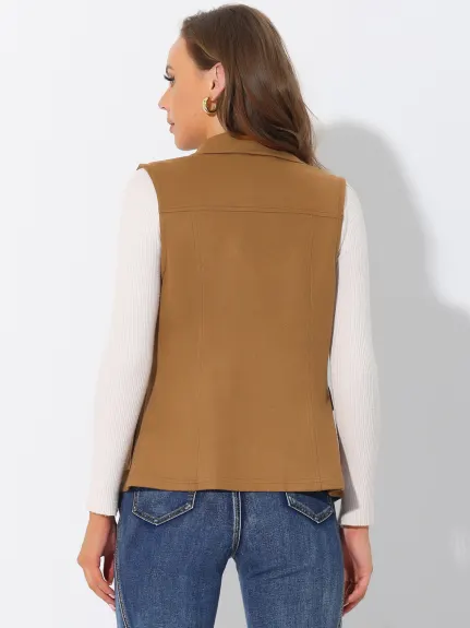 Allegra K- veste en daim Faux veste boutonnée avec poche Cargo