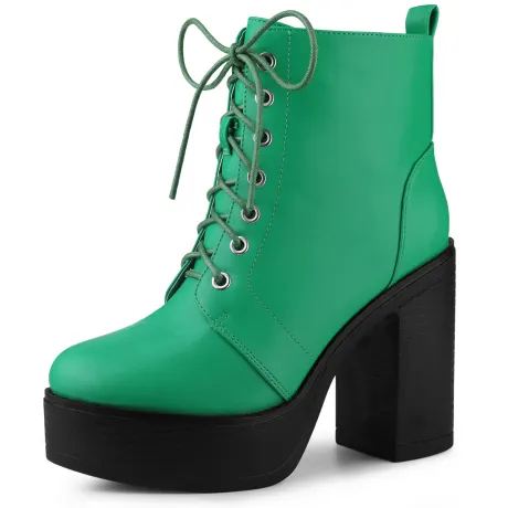 Allegra K - Platform Chunky High Heel Combat Boots