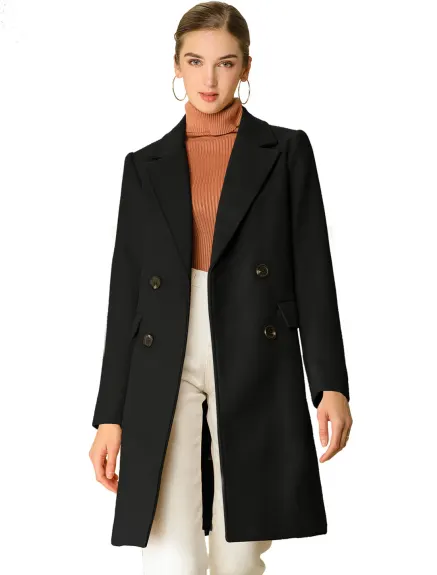 Allegra K- Double Breasted Belted Pocket Trench Coat