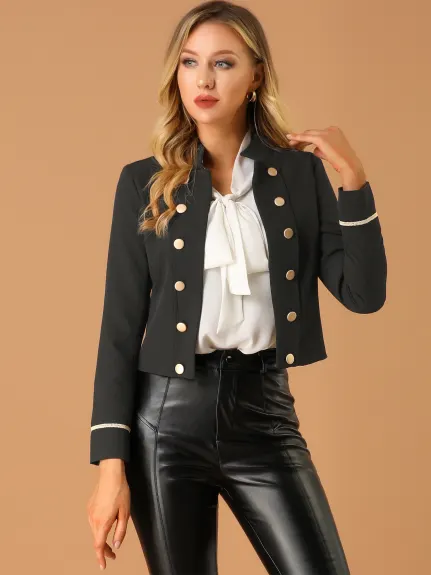 Allegra K- Stand Collar Front Button Decor Jacket