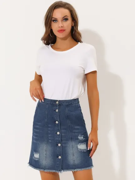 Allegra K- High Waist A-Line Casual Denim Skirt