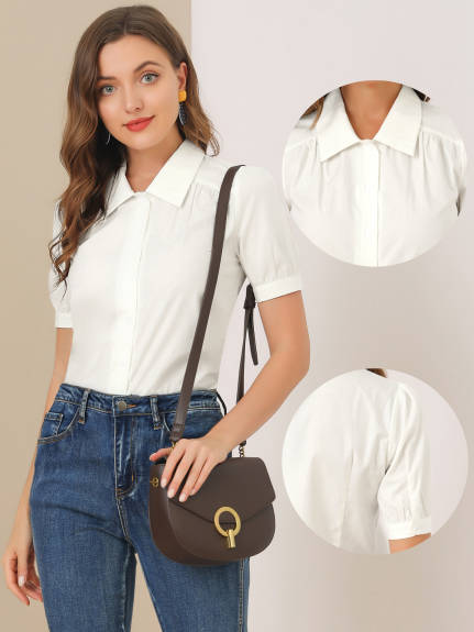 Allegra K- Cotton Puff Short Sleeve  Shirt