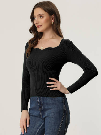 Allegra K- Pullover Slim Fit Sweetheart Neck Knit Sweater