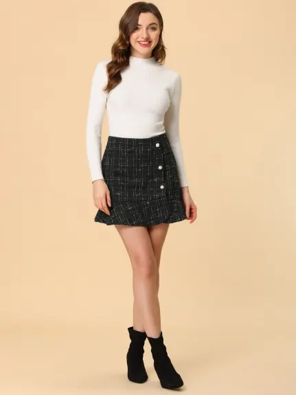 Allegra K- Plaid Ruffle Hem Tweed Mini Skirts