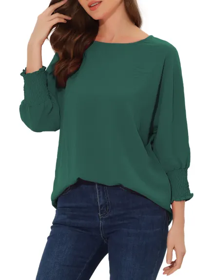 Allegra K - Round Neck Loose Casual Blouse