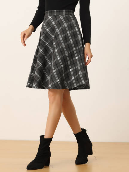 Allegra K - Plaid Tartan Knee Length A-Line Skirt