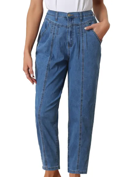 Allegra K - Casual High Elastic Tapered Mom Jeans