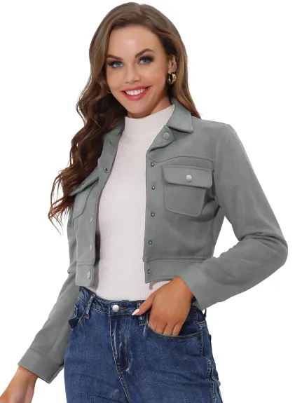 Allegra K- Faux daim col cranté boutonné veste courbée