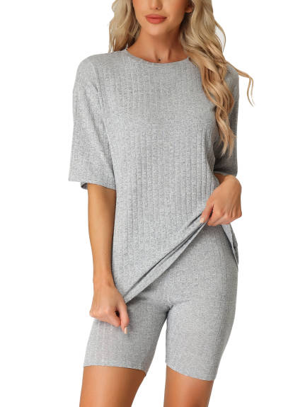 cheibear - Ribbed Knit Loungewear Set