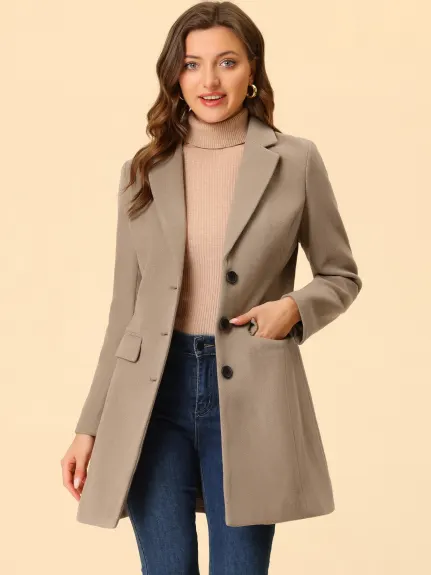 Allegra K- Notched Lapel Single Breasted Long Coat
