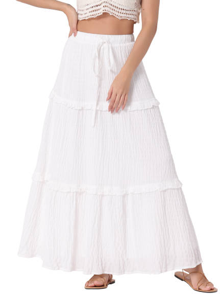 Allegra K - High Waist Tiered Boho Maxi Skirt