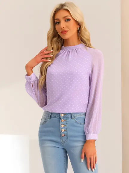 Allegra K - Polka Dots Tie Back Long Sleeve Blouse