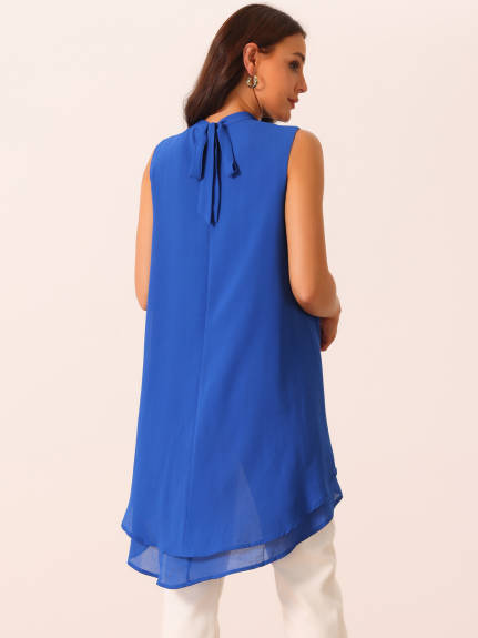 Allegra K- Tie Back Mock Neck Flowy Tops