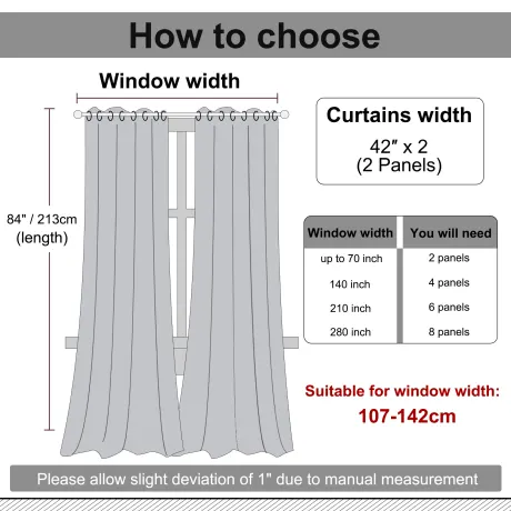 PiccoCasa- Solid Blackout Room Darkening Thermal Insulated Curtain 2 Panels 42 x 84 Inch