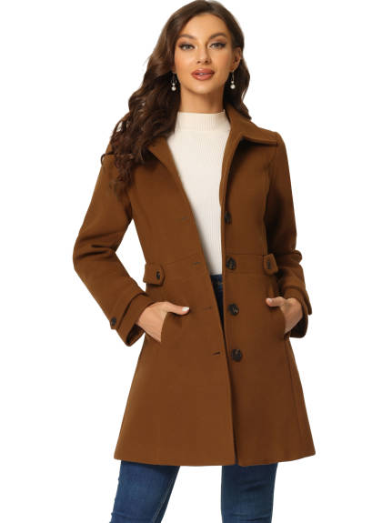 Allegra K- Classic Single Breasted Outwear Overcoat with Pockets