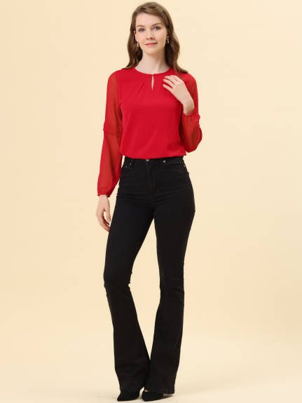 Allegra K- Long Sleeve Keyhole Neck Blouse Top