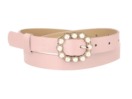 Allegra K- Pearl Waistband Skinny Leather Pin Buckle Belt