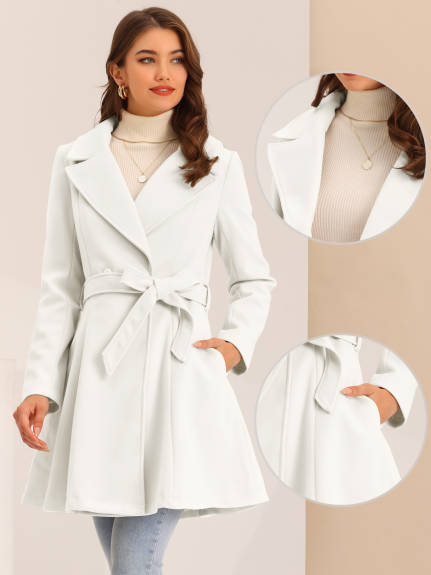 Allegra K - Shawl Lapel Fashion Belted Long Coats