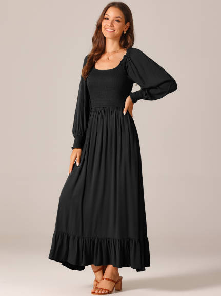 Allegra K - Scoop Neck Smocked Maxi Dress