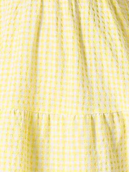 Allegra K- Gingham Ruffle Trim V Neck Button Dress