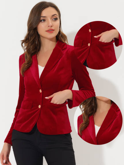 Allegra K- Notched Lapel Velvet Blazer