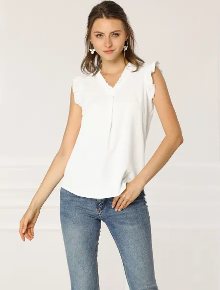 Allegra K- Ruffled Sleeveless Pullover V- Neck Blouse Top